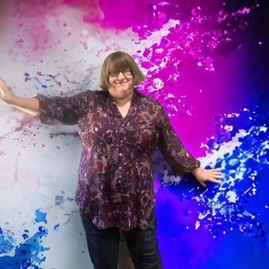 Daisy Fuentes purple floral long sleeves blouse 3X!